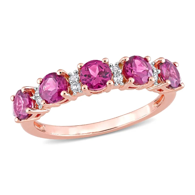 Women’s split band ring-Miadora 1 3/5ct TGW Rhodolite and White Topaz Semi Eternity Ring in Rose Silver