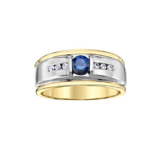 Women’s pearl-studded ring-10kt Two Tone Gold Diamond and Blue Sapphire Men's Ring