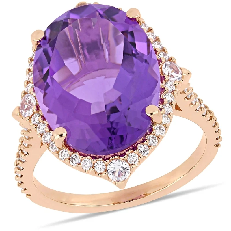 Women’s crystal ring-Miadora 14k Rose Gold Amethyst White Sapphire and 3/8ct TDW Diamond Ring