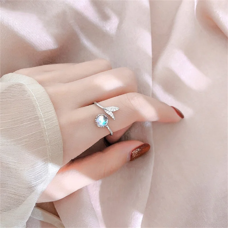 Women’s wedding band-Women Ring Creative Shape RustProof Alloy Fashion Fish Tail Opening Ring For Girl - Silver - no