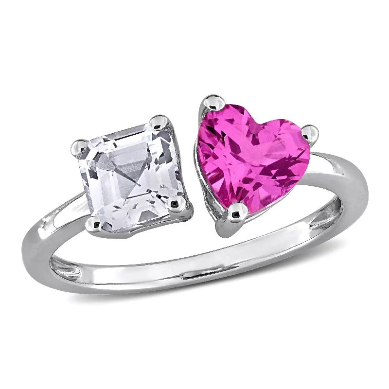 Women’s sapphire solitaire ring-Miadora 2 1/2ct TGW Created Pink and White Sapphire Open Heart Ring in Sterling Silver