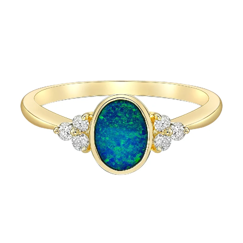 Women’s split band ring-10kt Yellow Gold Australian Opal And Diamond Ring