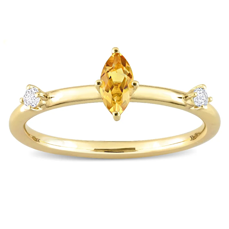 Women’s wedding set ring-Miadora 10k Yellow Gold Citrine and White Topaz 3-Stone Stackable Marquise Ring