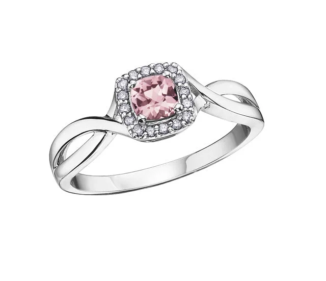 Women’s statement ring-10kt White Gold Pink Tourmaline And Diamond Ring