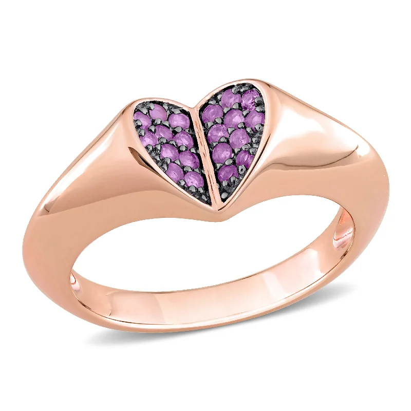 Women’s elegant engagement ring-Miadora 1/5ct TGW Amethyst Heart Ring in Rose Silver