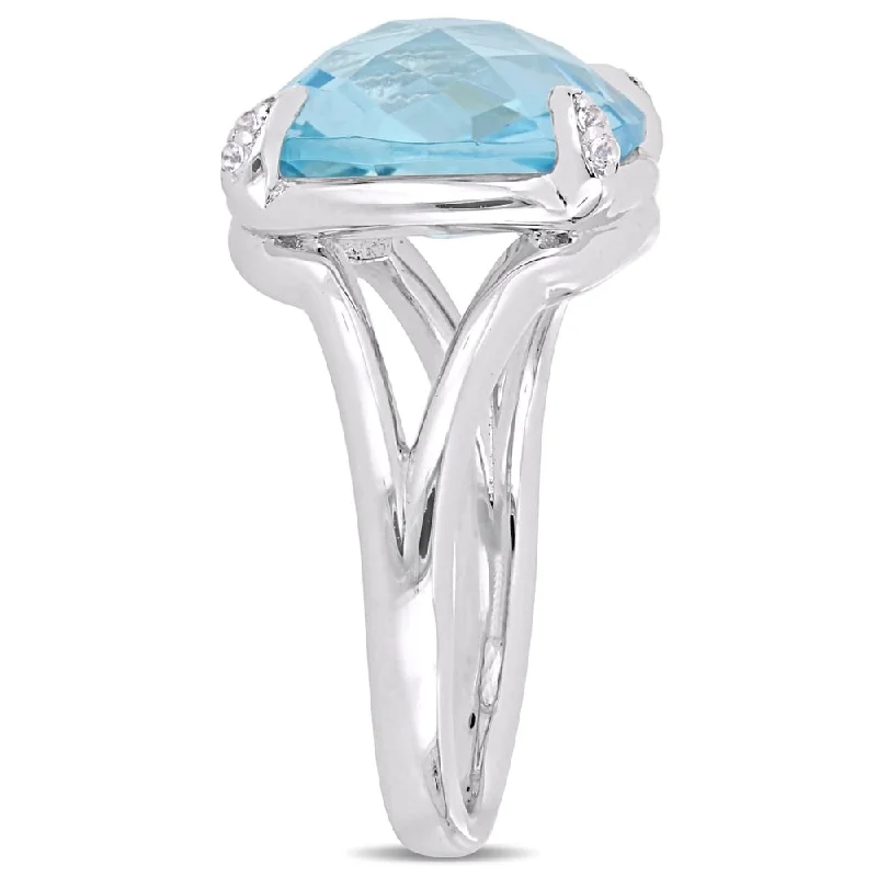 Women’s rose gold ring-Miadora Sterling Silver Sky-Blue Topaz and White Topaz Split Shank Cocktail Ring