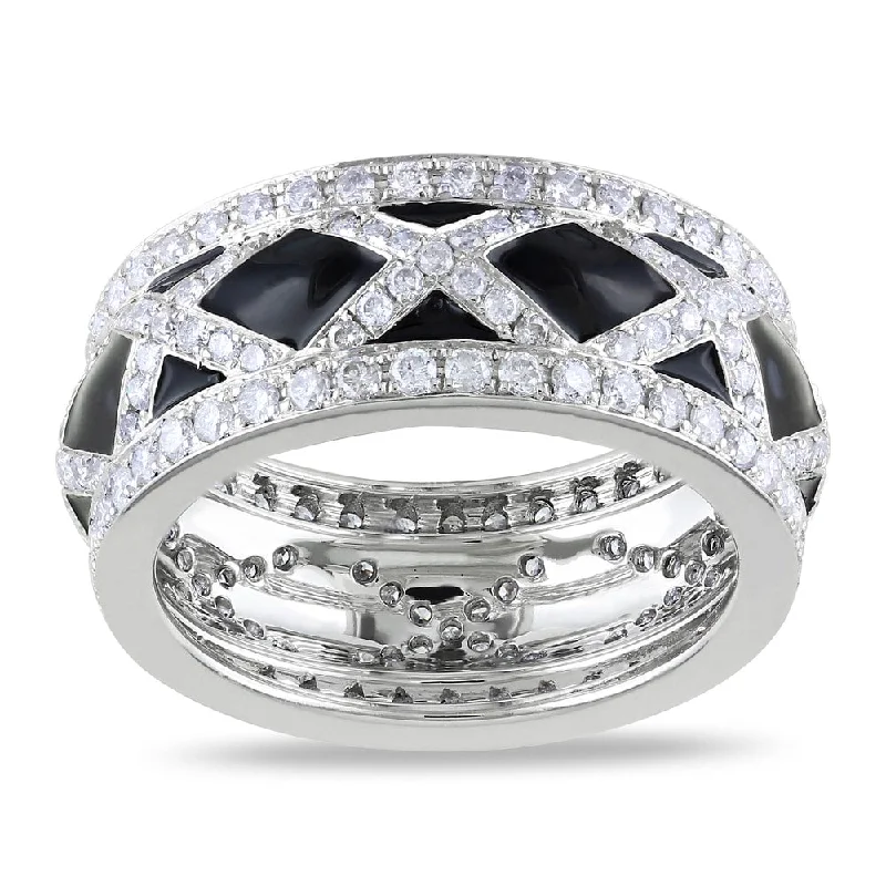 Women’s eternity diamond ring-Miadora 14k White Gold 1 1/2ct TDW Black Enamel Diamond Fashion Ring