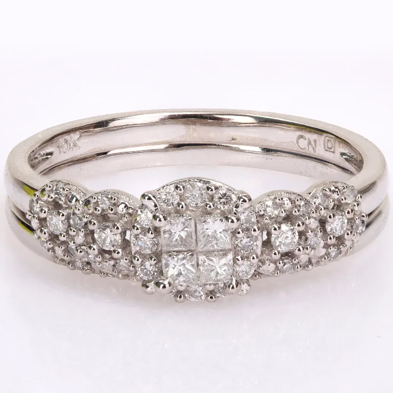 Women’s split band ring-Miadora 10k White Gold 1/3ct TDW Diamond Cluster Bridal Ring Set