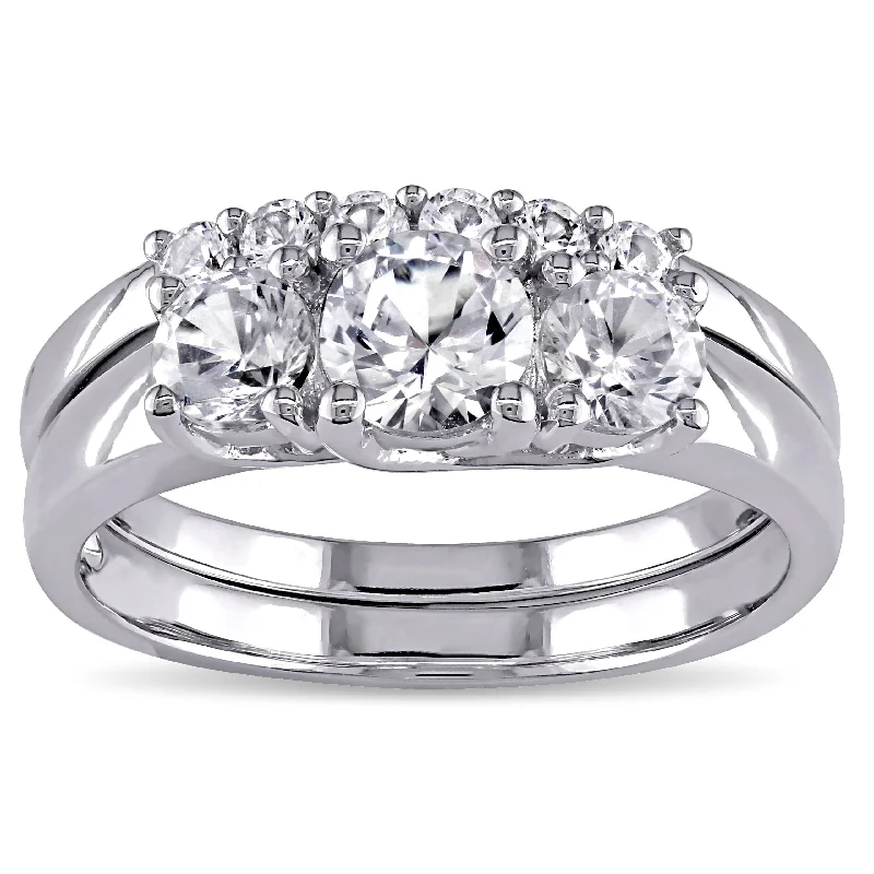 Women’s silver-plated ring-Miadora 10k White Gold Created White Sapphire Bridal Ring set