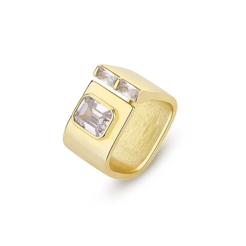 Women’s diamond ring-Personalized Silver Open Ring with Asscher Cut -Gold Plating