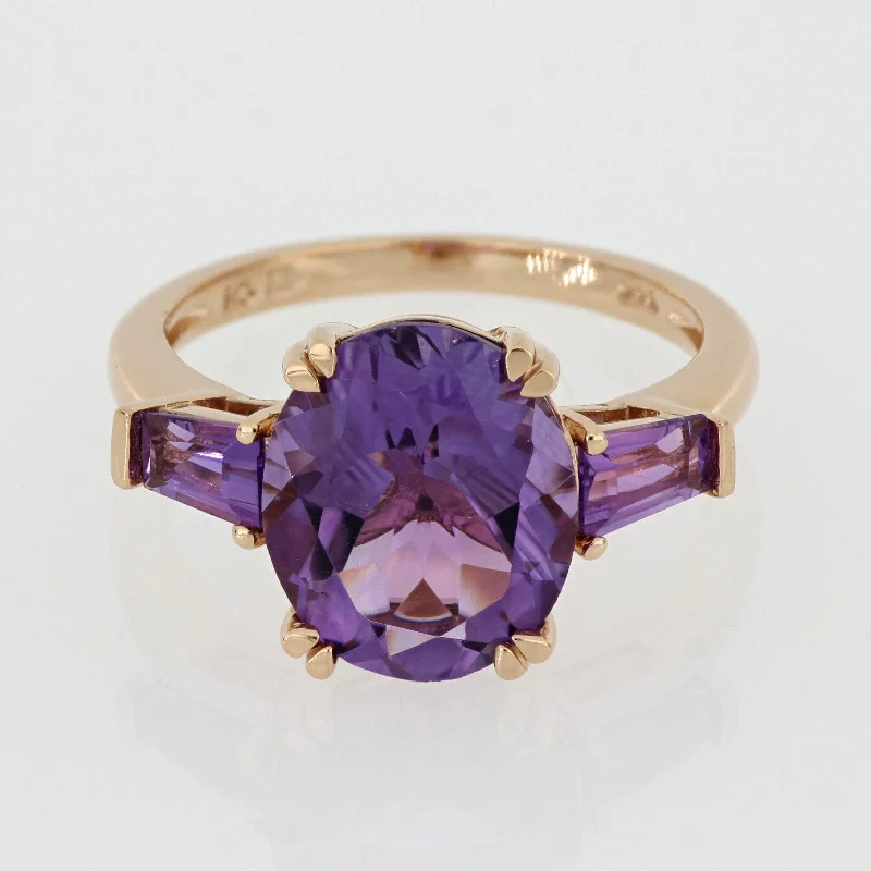 Women’s gold-plated engagement ring-Oval and Taper-Cut Amethyst 3-Stone Ring in 14k Rose Gold by Miadora