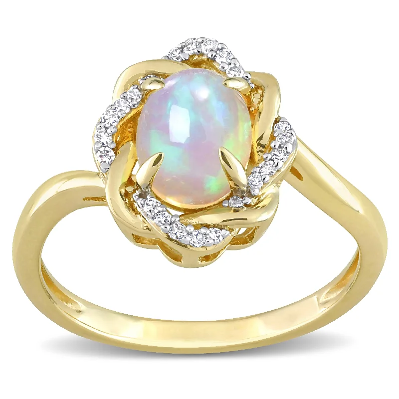 Women’s simple ring-Miadora 1/10ct TDW Diamond and Ethiopian Opal-Blue Fashion Ring 10K Yellow Gold