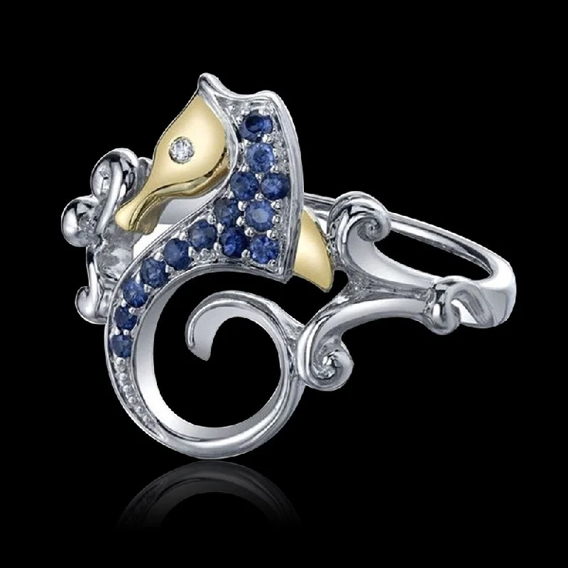 Women’s vintage ring-Fashion Blue Rhinestone Seahorse Silver Plated Finger Ring Women Jewelry Gift