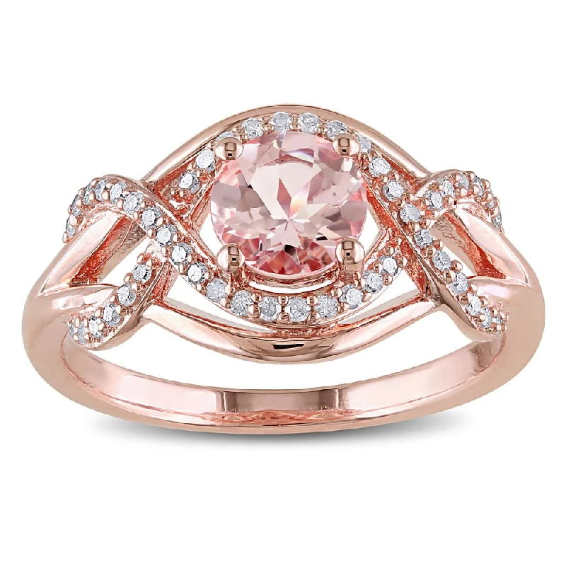 Women’s art deco ring-Miadora Rose Plated Silver Morganite and 1/5ct TDW Diamond Ring (H-I, I2-I3)