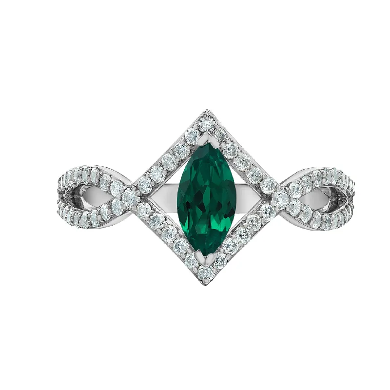 Women’s opal ring-14kt White Gold Lab-Grown Emerald And Diamond Ring