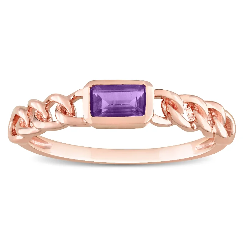 Women’s oval diamond ring-Miadora 1/3 CT TGW Amethyst-Africa Fashion Ring 14k Pink Gold