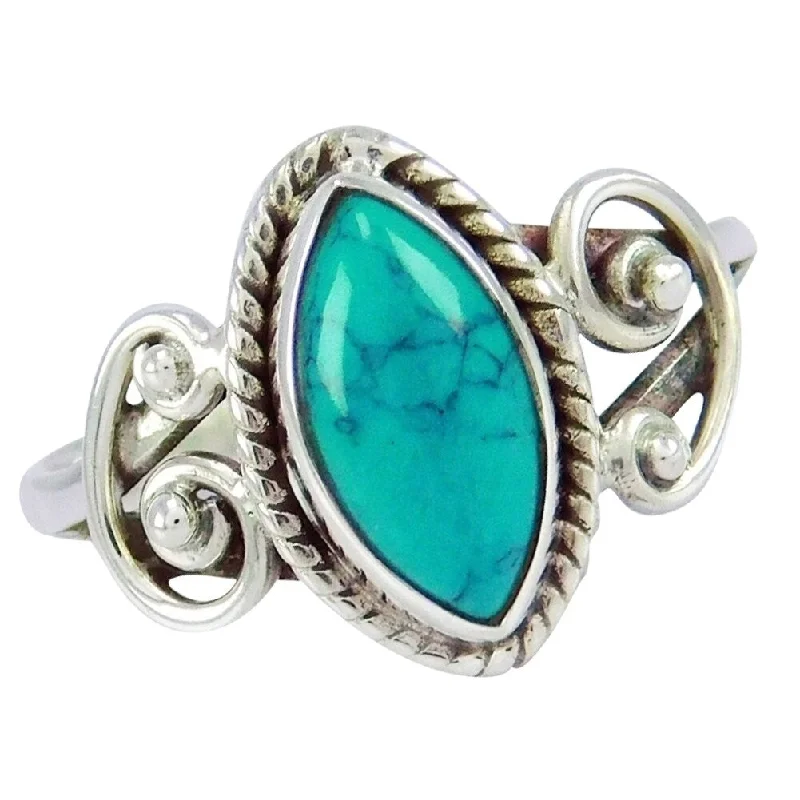 Women’s cluster ring-Antique Marquise Cut Turquoise Finger Ring Women Tibetan Carved Jewelry Gift