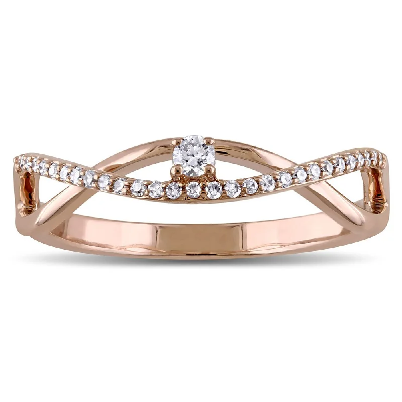 Women’s engraved ring-Miadora 14k Rose Gold 1/6ct TDW Diamond Twist Promise Ring - White