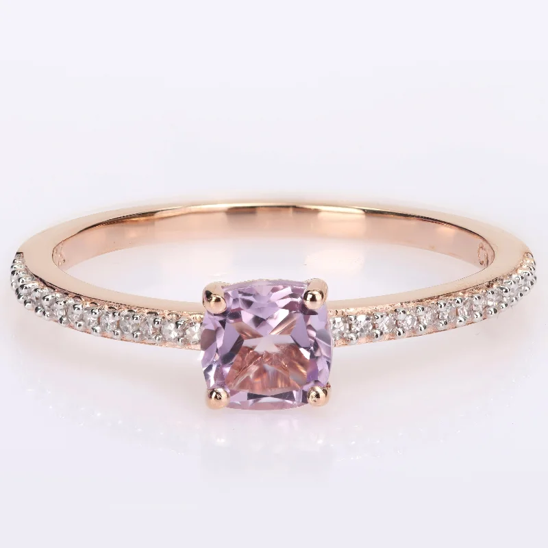 Women’s round diamond ring-Miadora 10k Rose Gold Cushion-cut Rose de France and 1/10ct TDW Diamond Birthstone Ring