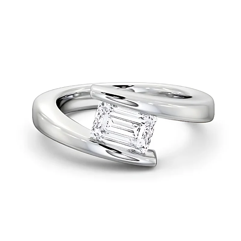 Women’s heart-shaped ring-RSR-165 Premium Emerald Cut Moissanite Diamond Ring