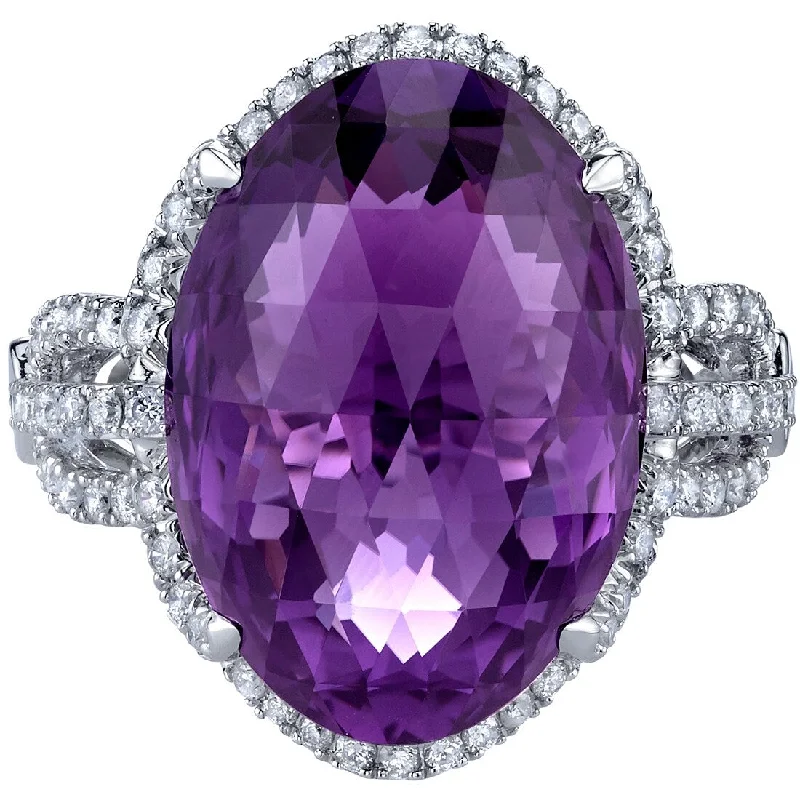 Women’s chunky ring-Oravo 11.75 ct Amethyst and Diamond Ring in 14k White Gold