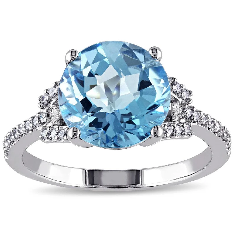 Women’s cluster diamond ring-Miadora Signature Collection 14k White Gold Blue Topaz and 1/6ct TDW Diamond Cocktail Ring (G-H, SI1