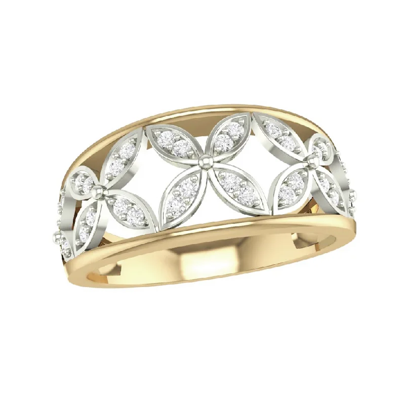 Women’s statement solitaire ring-10kt Two-Tone Gold Open Flower Diamond Ring