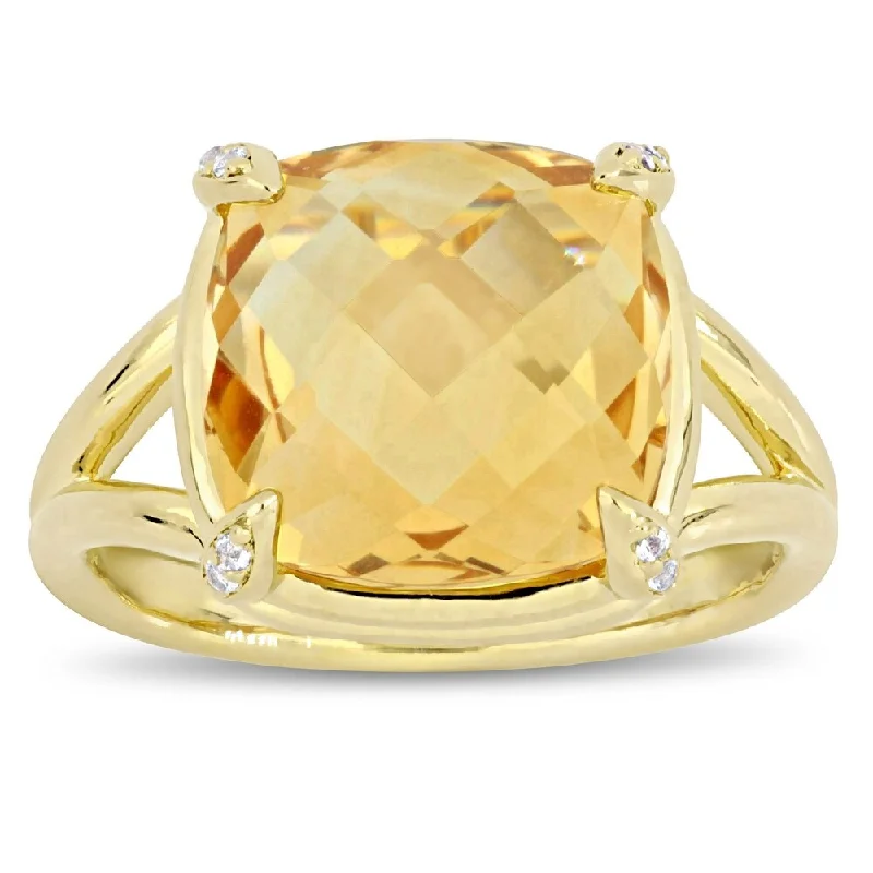 Women’s art deco engagement ring-Miadora Yellow Plated Sterling Silver Citrine and White Topaz Split Shank Cocktail Ring