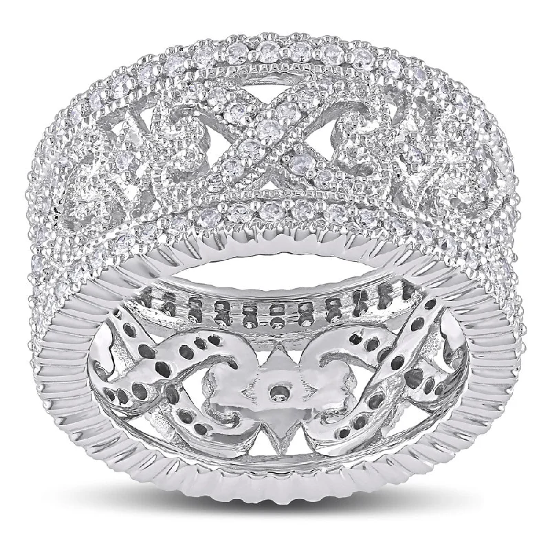 Women’s trendy ring-Miadora Signature Collection 14k White Gold 1ct TDW Diamond Cocktail Ring