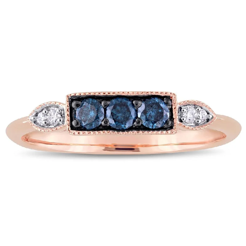 Women’s minimalist ring-Miadora 10k Rose Gold 1/4ct TDW Blue and White Diamond Bar Anniversary Ring