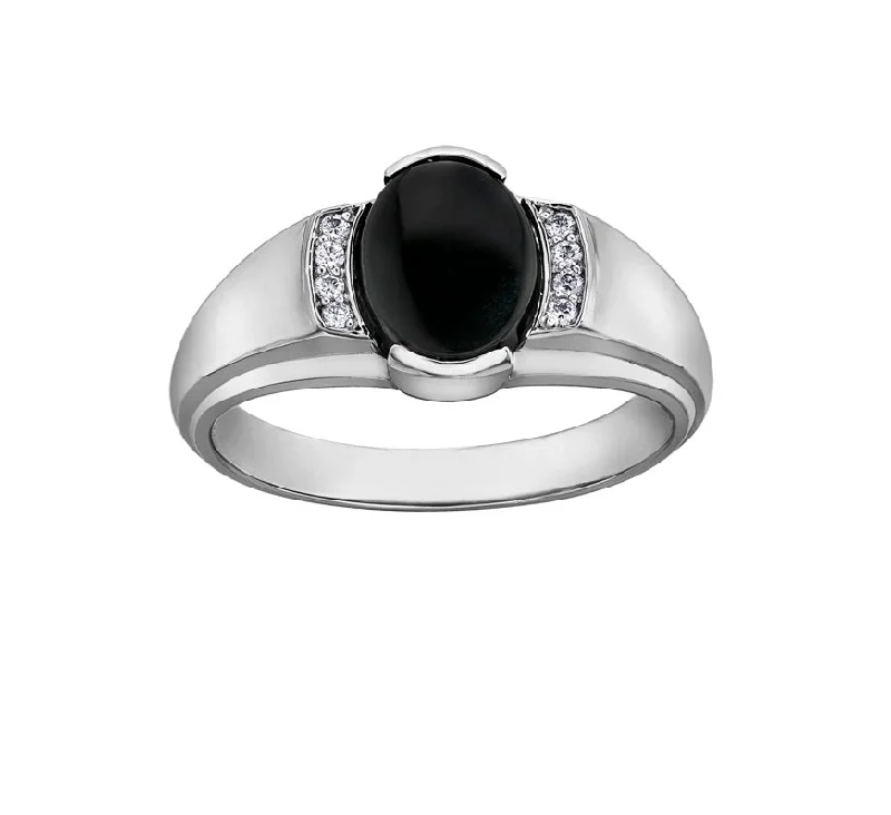 Women’s gold ring-10kt White Gold Oval Onyx And Diamond Ring