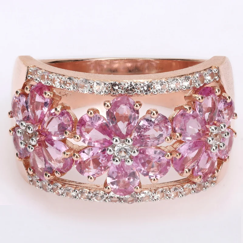 Women’s infinity ring-Miadora Pear-Cut Pink and White Sapphire Triple Floral Cocktail Ring in 14k Rose Gold