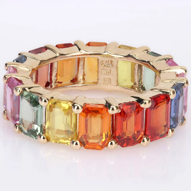 Women’s art deco ring-Miadora 14k Yellow Gold Octagon-cut Multi-color Sapphire Full-Eternity Band Ring