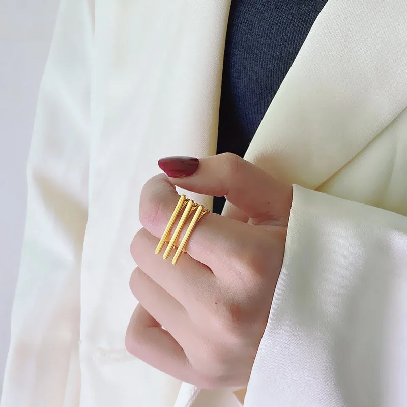 Gold Ring with Three Horizontal Lines