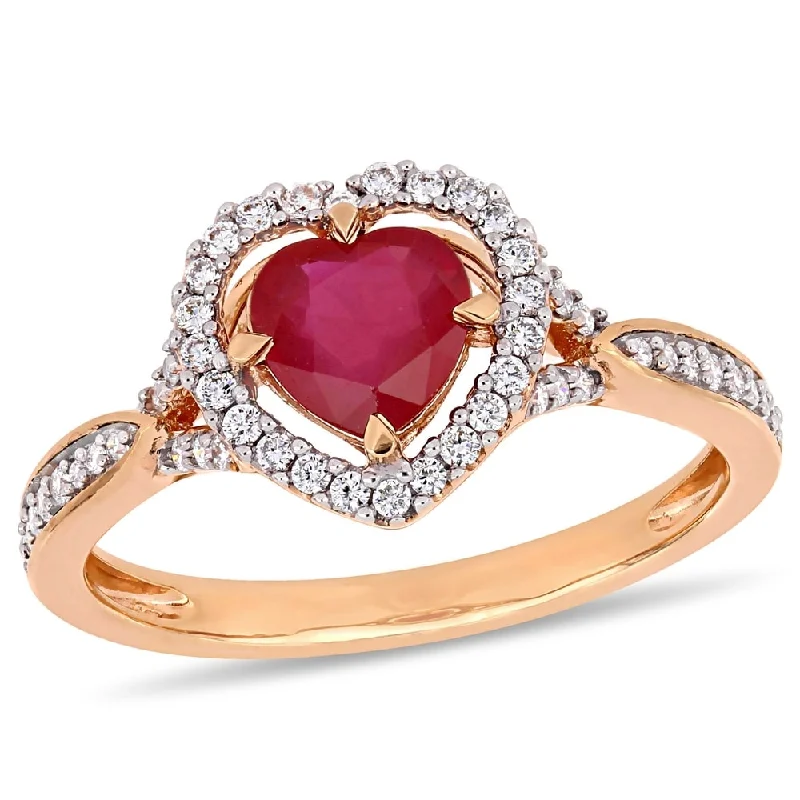 Women’s ruby ring-Miadora 14k Rose Gold Ruby and 1/4ct TDW Diamond Heart Halo Crossover Ring