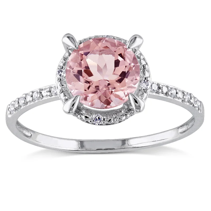 Women’s luxury gemstone ring-Miadora 10k White Gold Morganite and Diamond Accent Halo Ring