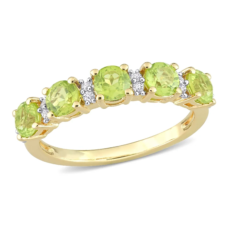 Women’s eternity diamond band-Miadora 1 3/5ct TGW Peridot and White Sapphire Semi Eternity Ring in Yellow Silver