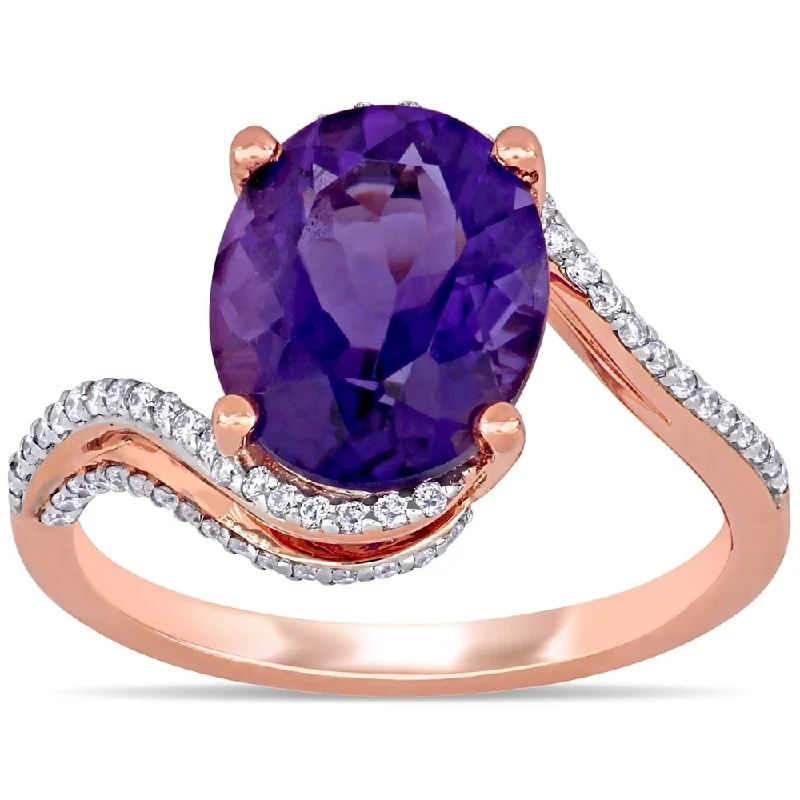 Women’s geometric ring-Miadora 14k Rose Gold Oval-Cut African-Amethyst and 1/3ct TDW Diamond Bypass Cocktail Ring