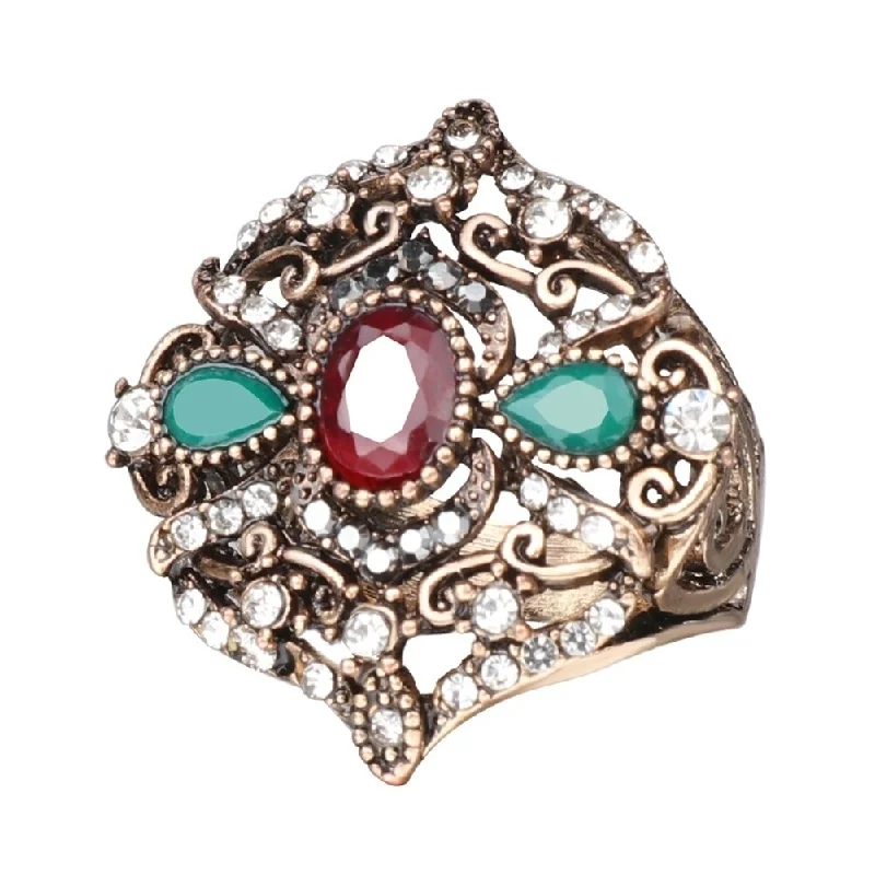 Women’s statement ring-Luxury Retro Women Teardrop Oval Shiny Rhinestone Flower Finger Ring Jewelry