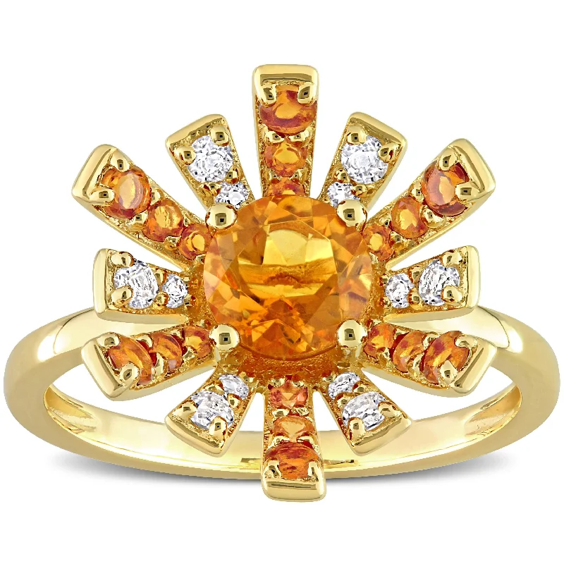 Women’s emerald ring-Miadora Madeira Citrine and White Topaz Floral Cluster Ring in 18kt Yellow Plated Sterling Silver