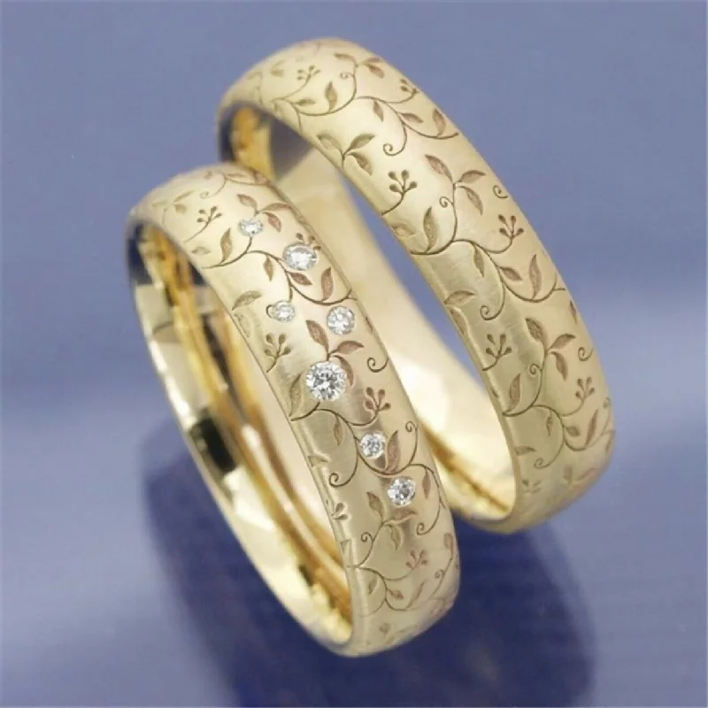 Women’s wide band ring-Finger Ring Flower Carved Elegant Exquisite Workmanship Couple Engraved Band Ring For Gift